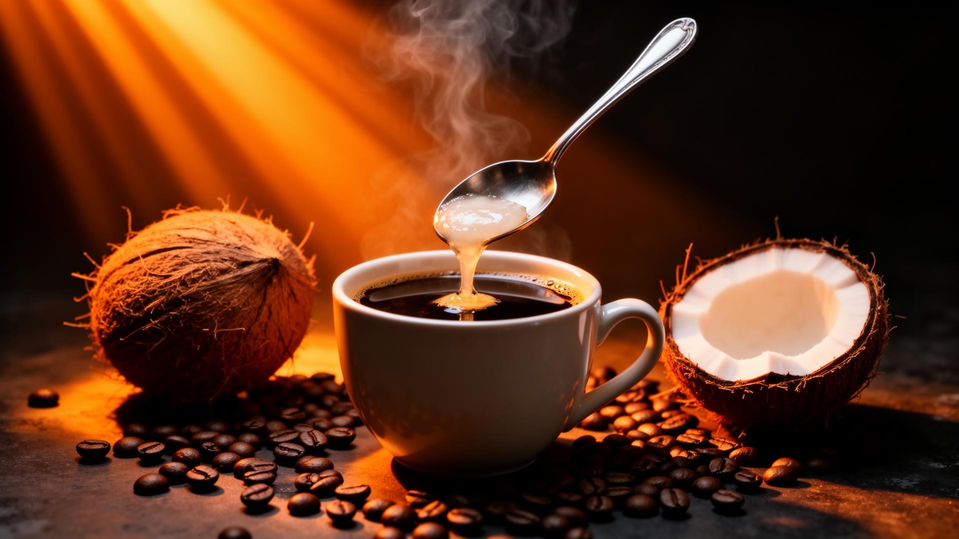 Café com óleo de coco fumegante